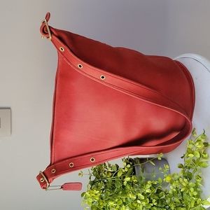 COACH 1970s Red XL Duffle Feed Sac Bucket Leather Bag #9085